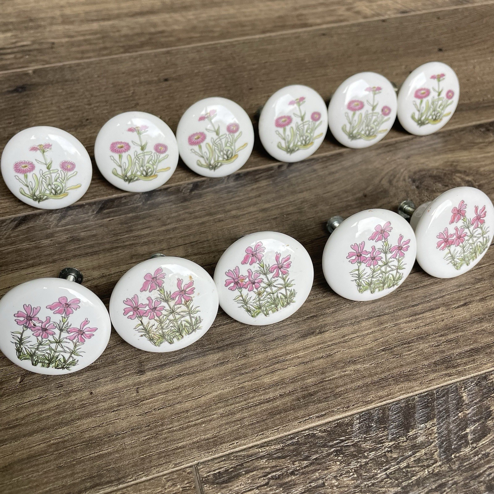 Vintage Lot of 11 Floral (2 Designs) Porcelain Cabinet Knobs Counterpoint Japan