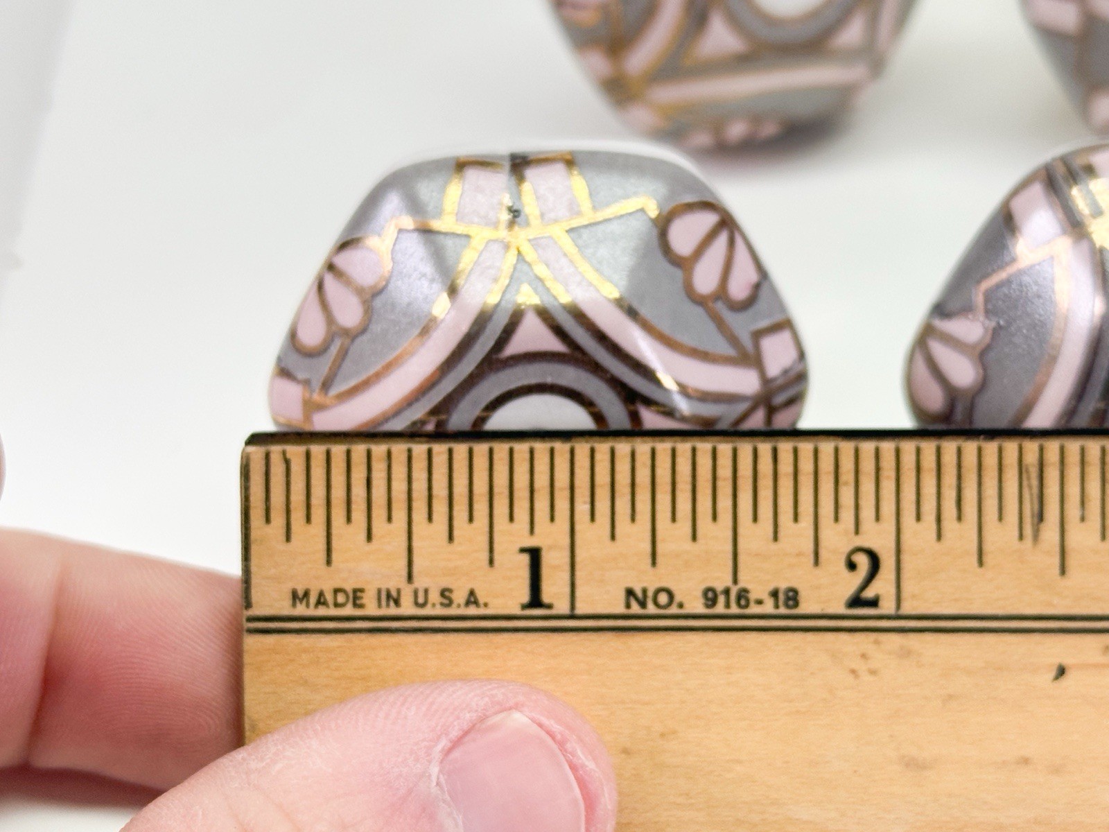 (11) Vintage Pink Grey Gold Geometric Nouveau Drawer Pulls Girly 1.5” Shaft Cute