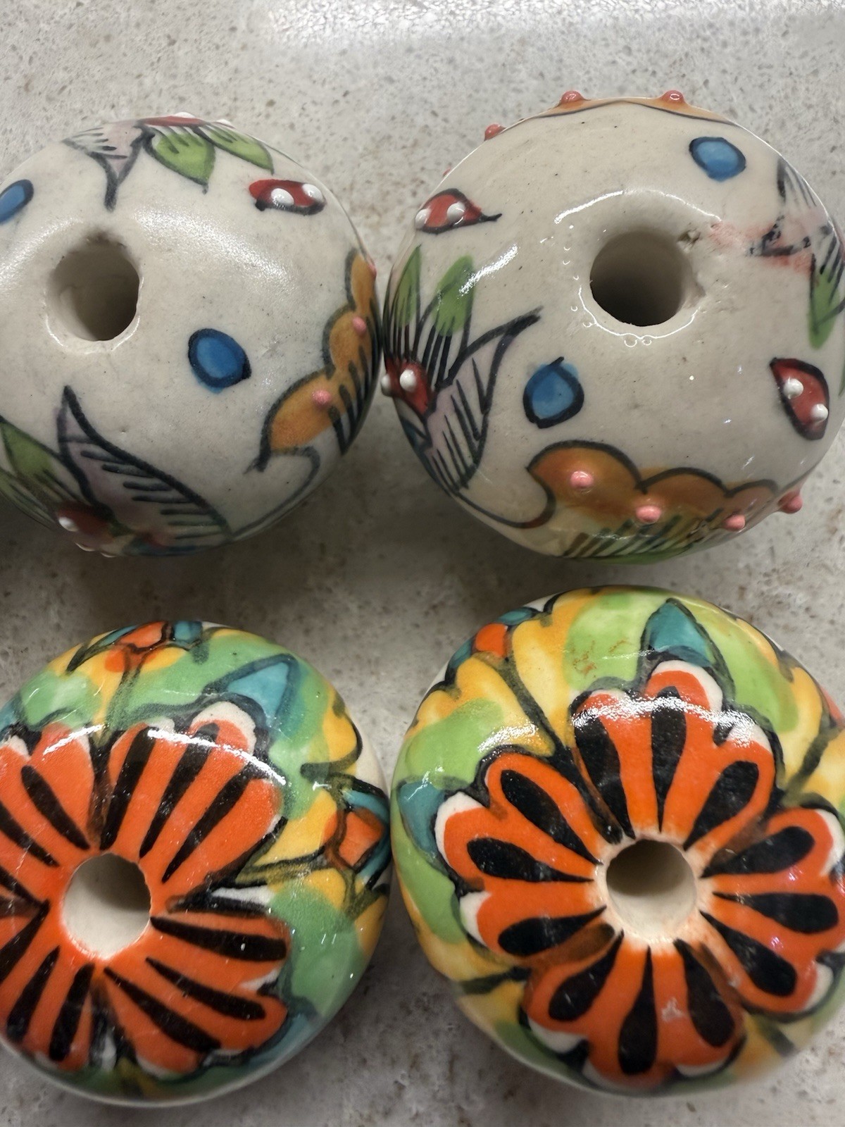6 Round Ceramic Hand Painted Floral Theme Drawer Pulls Without Hardware READ