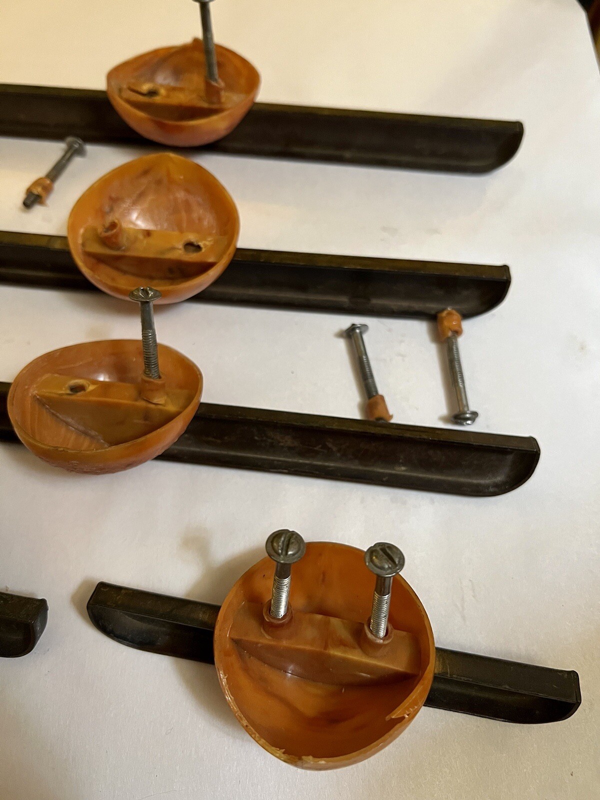 6 Rare Mid Century Modern/Retro Cabinet Drawer Pull Set, Copper And Bakelite?