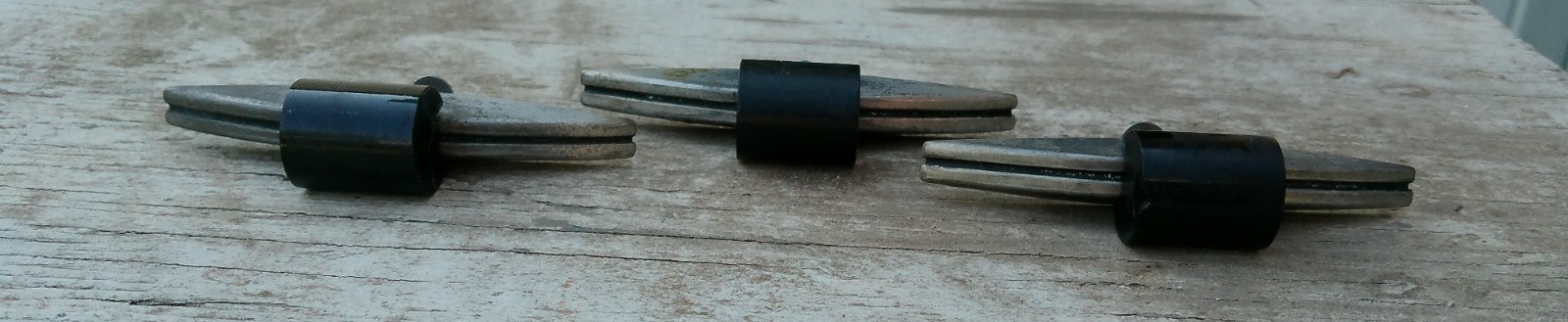 Set of 3 Vintage Metal Black Bakelite? Drawer Pulls Deco MCM