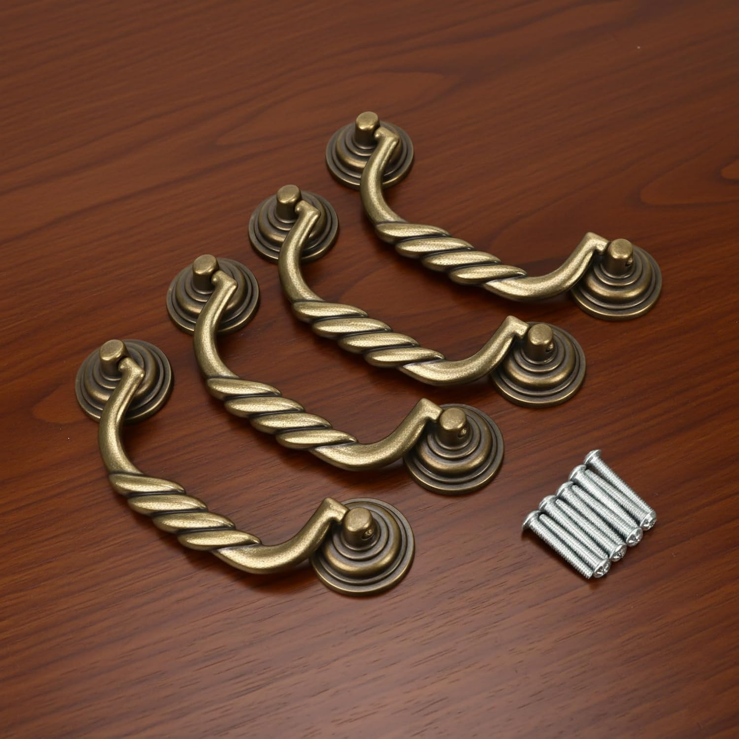 4.5” C-C Center Drawer Pulls, 4 Pack Antique Bronze Bail Drop Swing Handles for