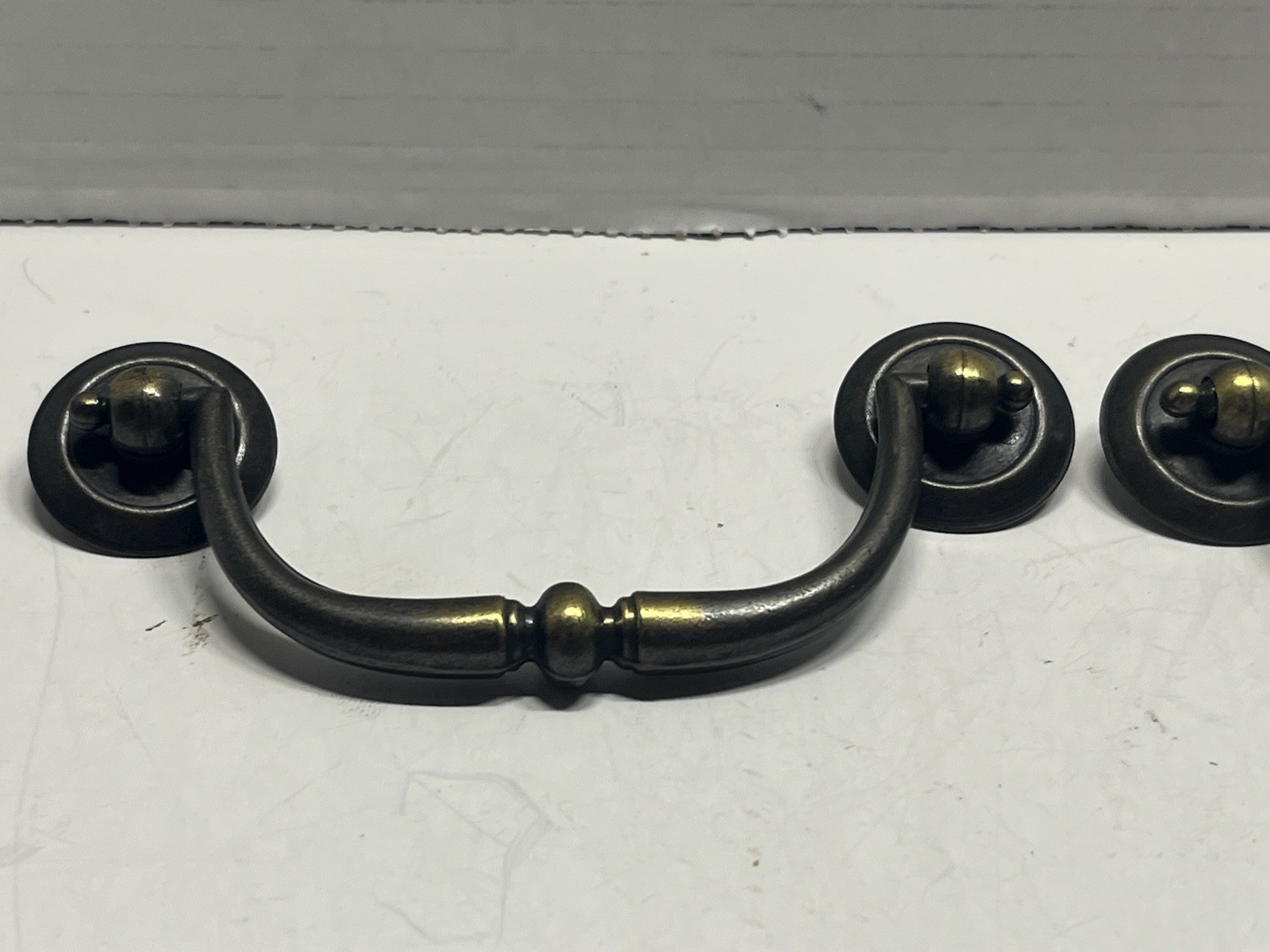 Vintage Lot (2) NOS KBC Antique Brass Drop Bail Pulls W/Backplates