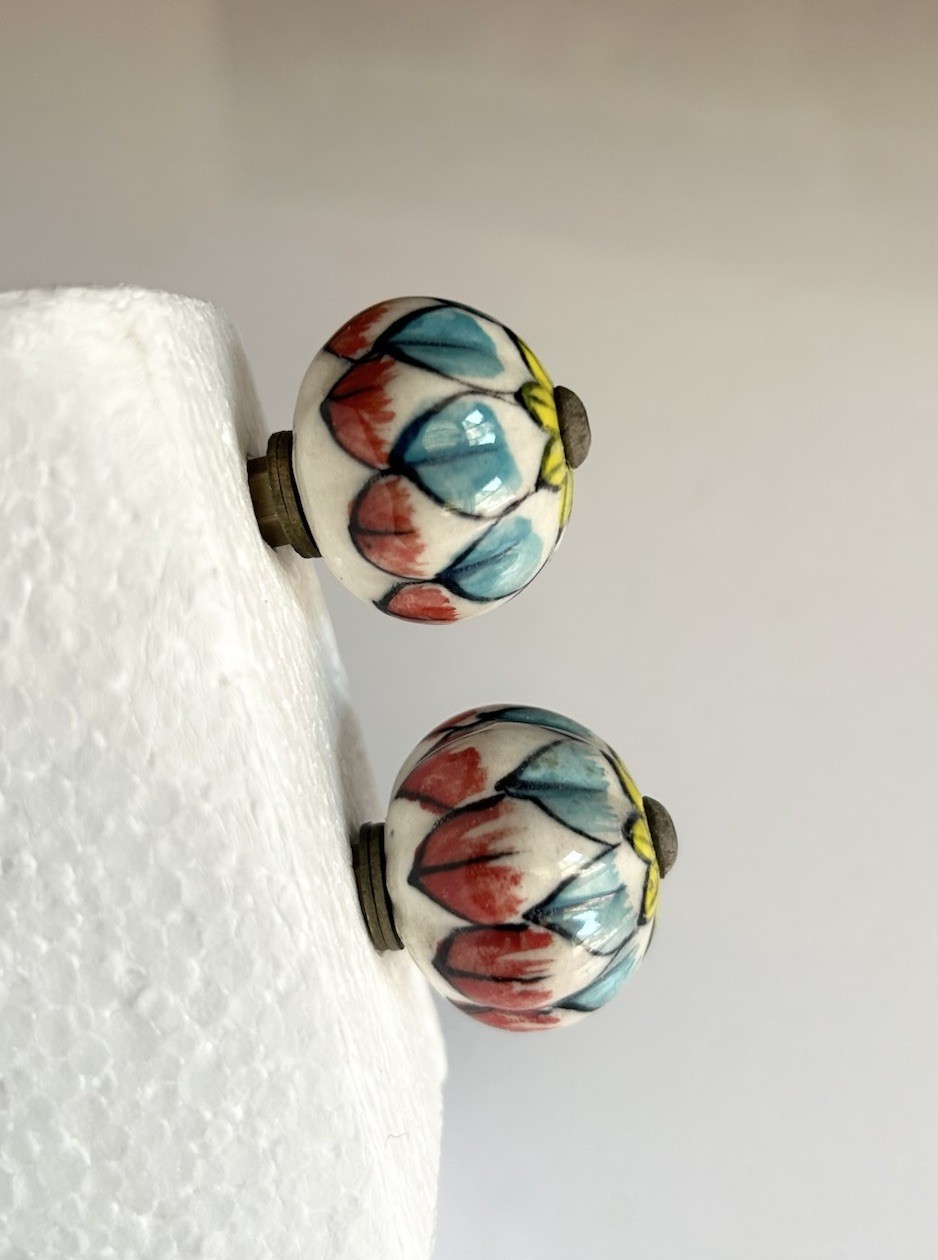 Vintage Floral Ceramic Brass Pull Knobs Cabinet Dresser Knobs Drawer