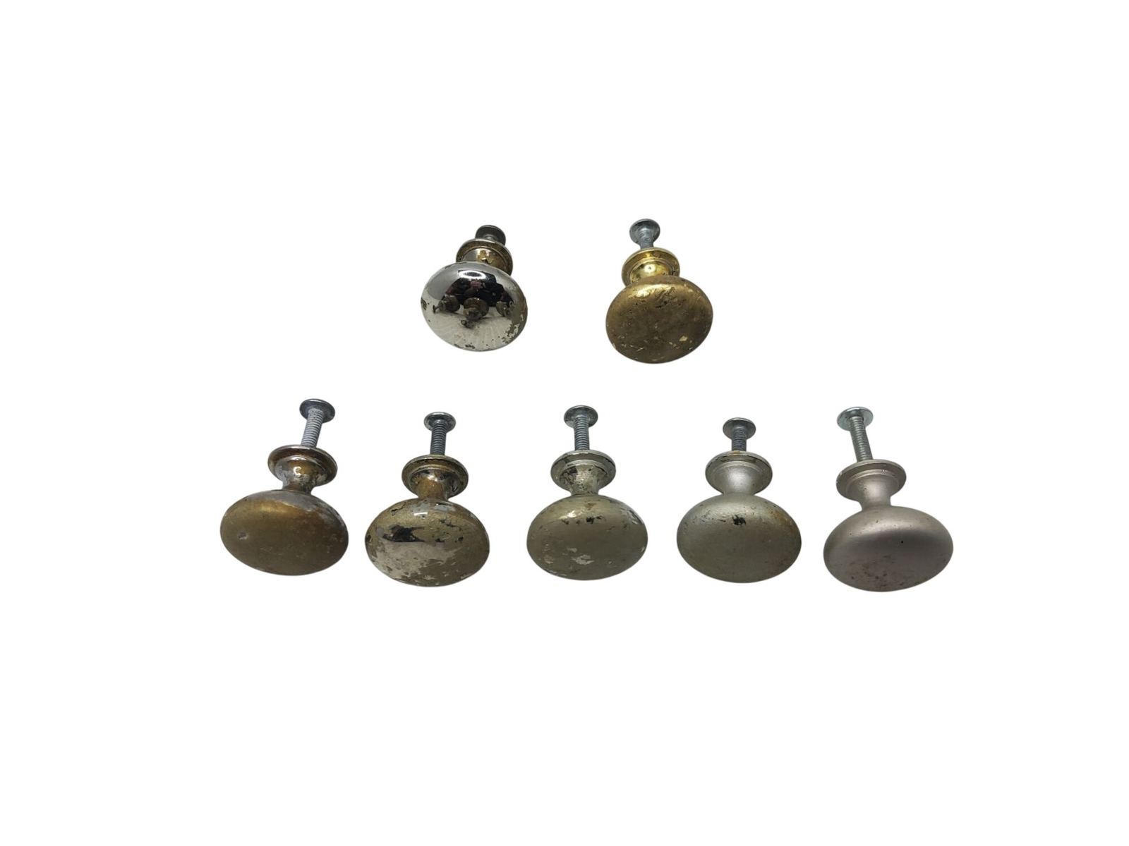 Set Of 7 Vintage Brass & Nickel Drawer Pulls With Patina