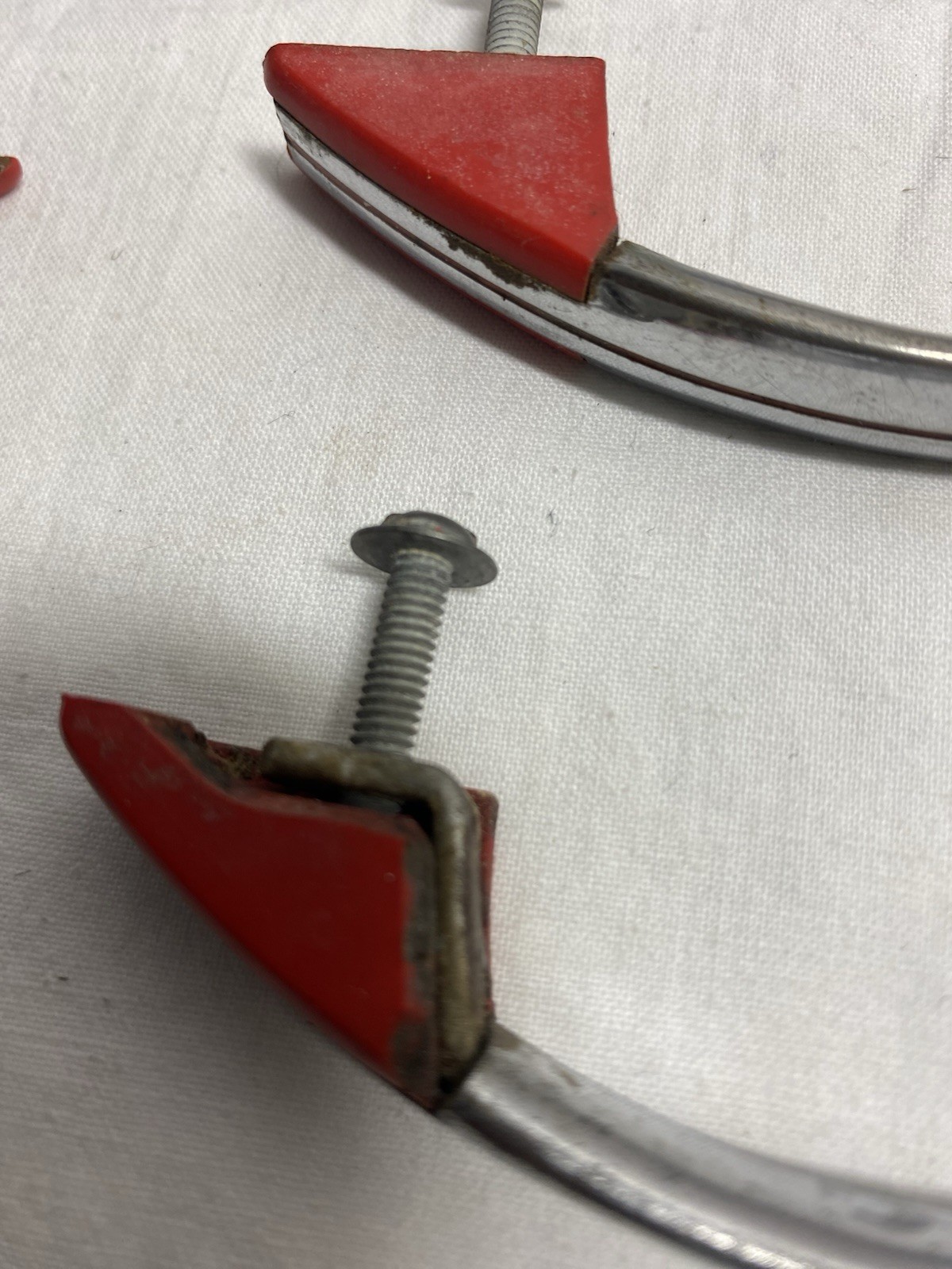 12 Vintage ART DECO MCM Diner Style Cabinet Handles Pulls Chrome Red Nice