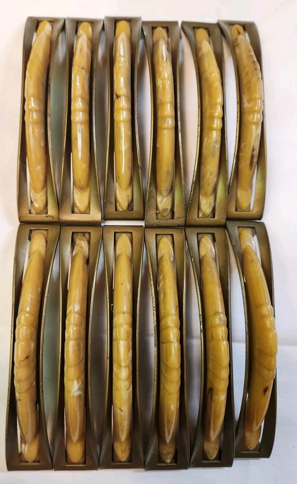 12 Antique Brass Drawer Center Pulls Bakelite & 2 Art Deco Circle Handles Screws