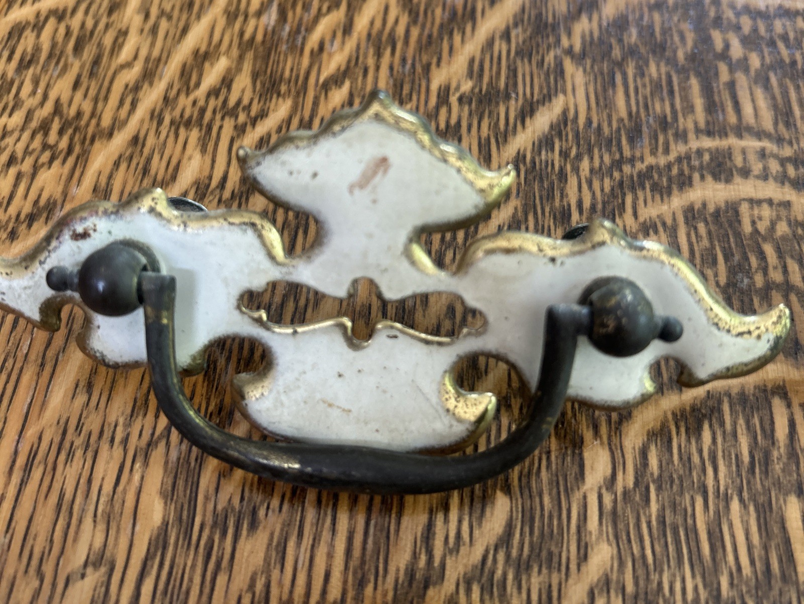 Vintage Pull Handles 2-1/2″ Centers White On Brass 1960s