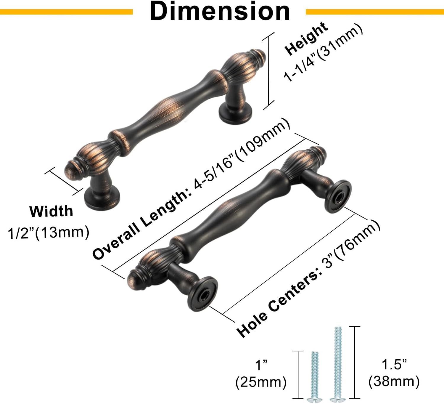 10pk 3″ Vintage Brass Cabinet Handles