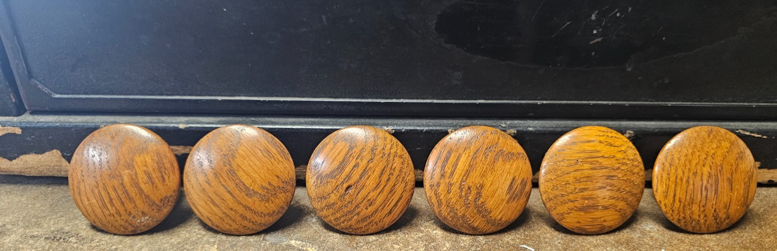 Lot Of 6 ( 1- 3/4) Inch Vintage Wood Used Drawer Pulls With Screws