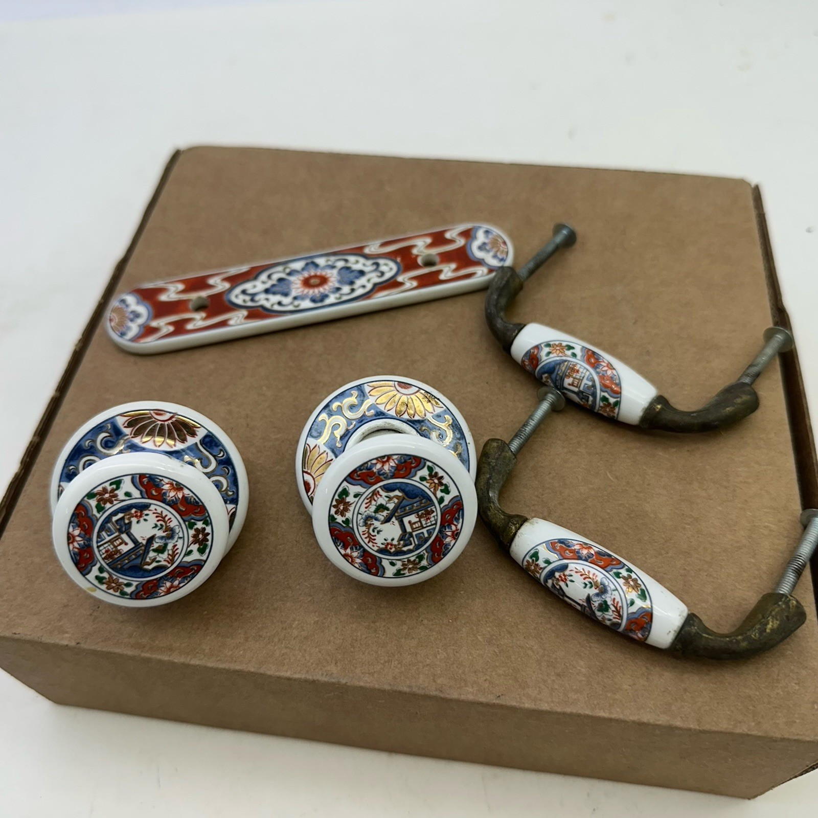 Lot 5 PCs 1985 Belwith Japan Ceramic Metal Drawer Door Handle 2 Knobs 2 Handles