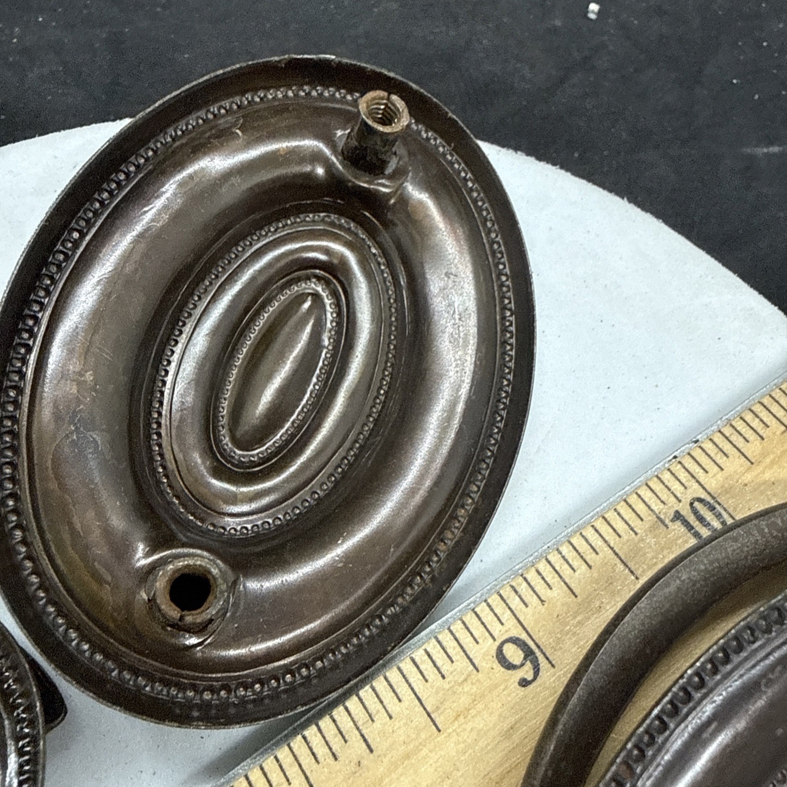 Vintage Pull Antique Brass finish Bail Drawer Pull Oval Drop 2-1/2″ center.