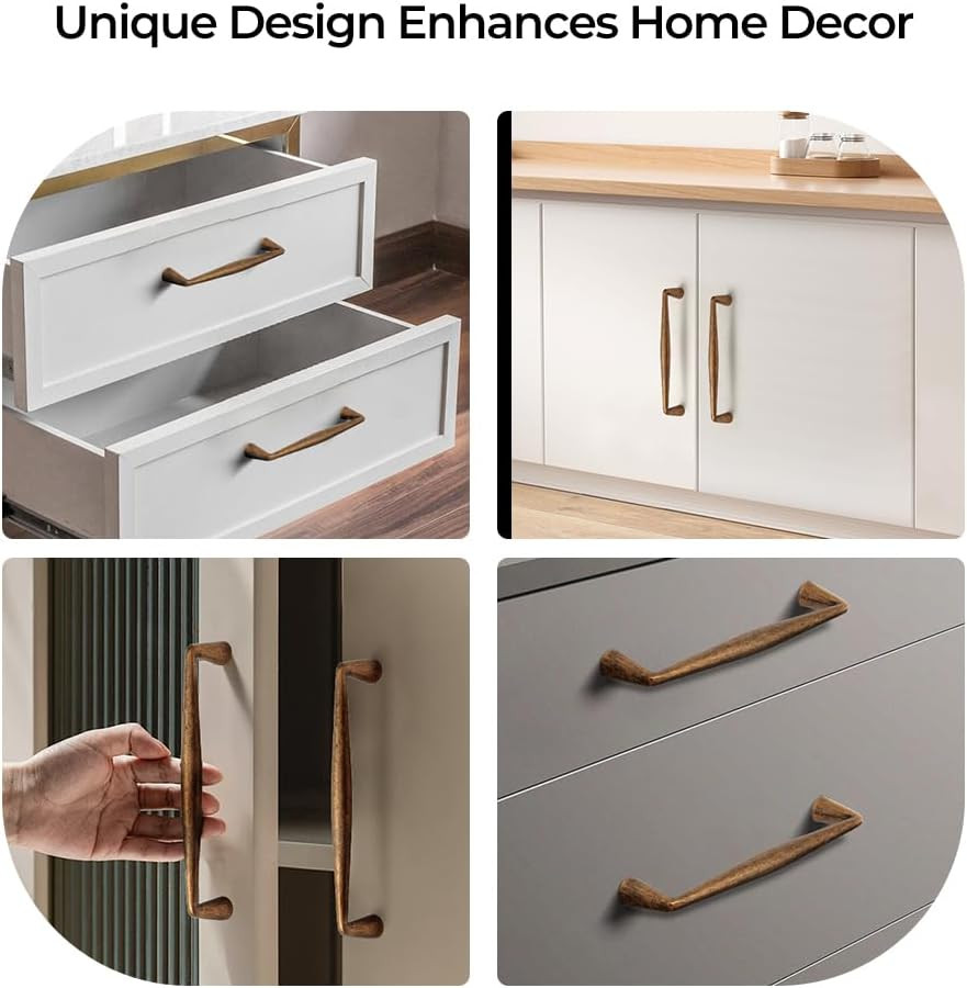 Vintage Brass Cabinet Pulls – 5PCS Easy Install Drawer Handles (8.03″)