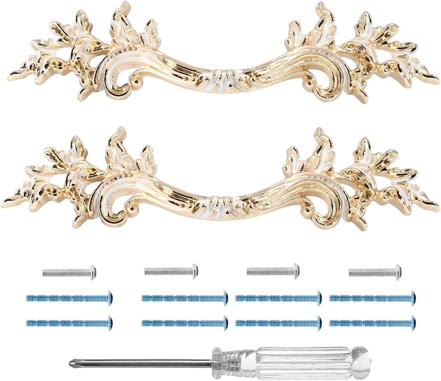 Stylish Gold & White Cabinet Handles 64mm – Durable Zinc Alloy Pulls, Set of 2