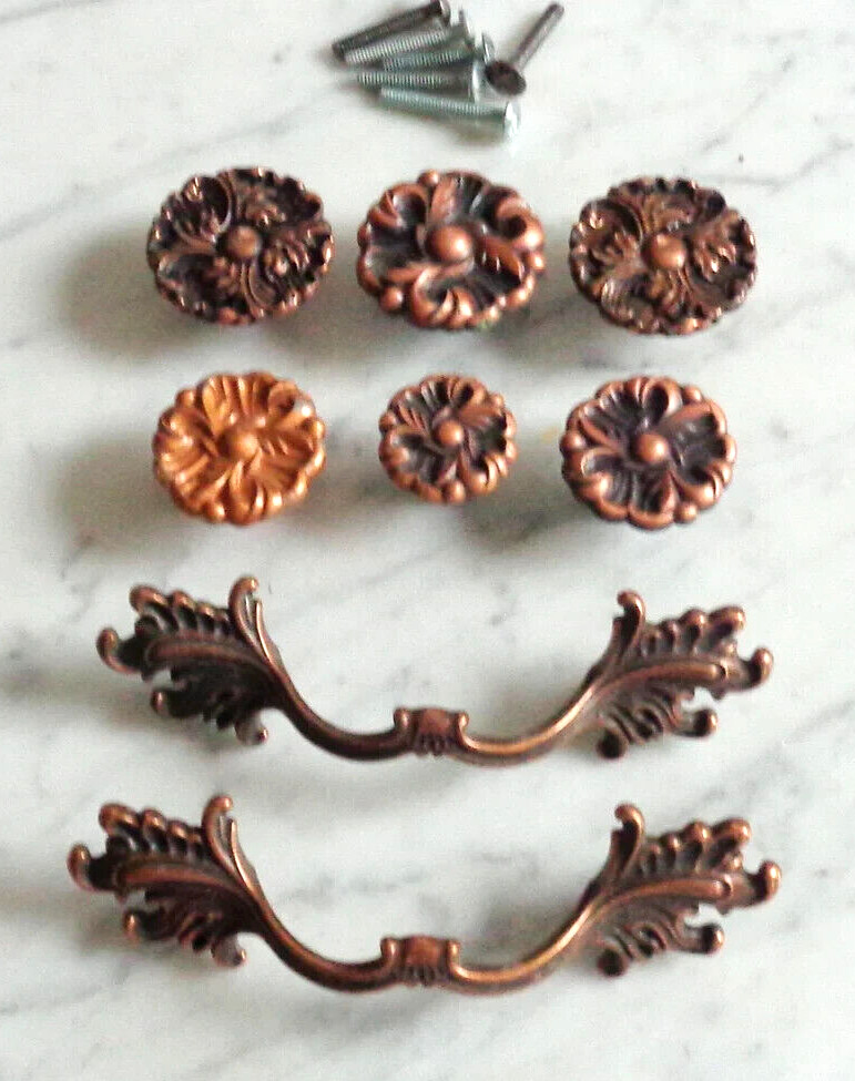 Ajax Amerock Rosette Leaf Copper Vintage Drawer Pull Cabinet Handles & Knobs