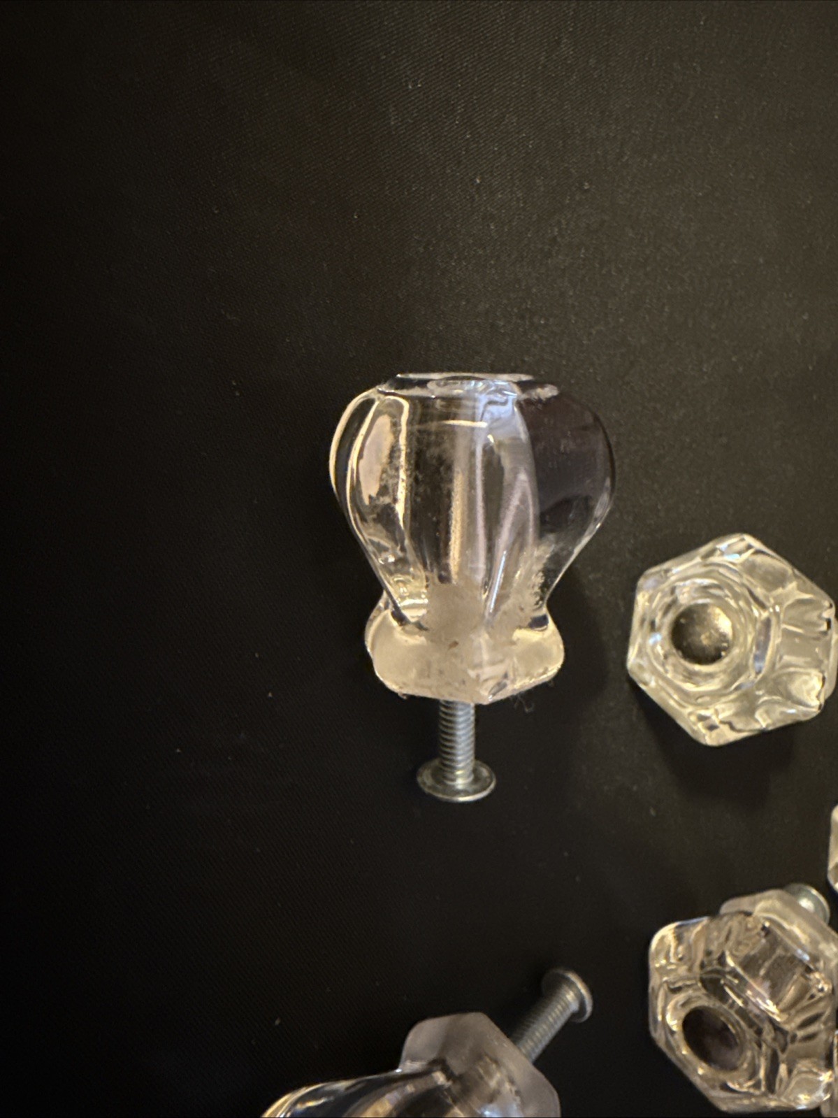 Lot Of 15 Vintage Clear Glass Hexagon Drawer Pulls – 1” X 1” – W/O Square Nuts