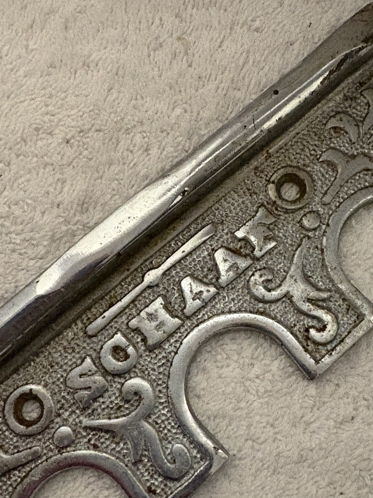 S. O. HAAK Antique Original 1900s Silver Metal Scroll Bail Drawer Pull Rusted