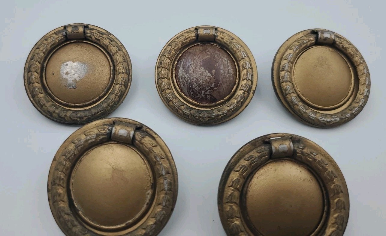 Metal Drawer Ring Pull Knobs Reclaimed Salvage 2 Sizes Lot Of 8