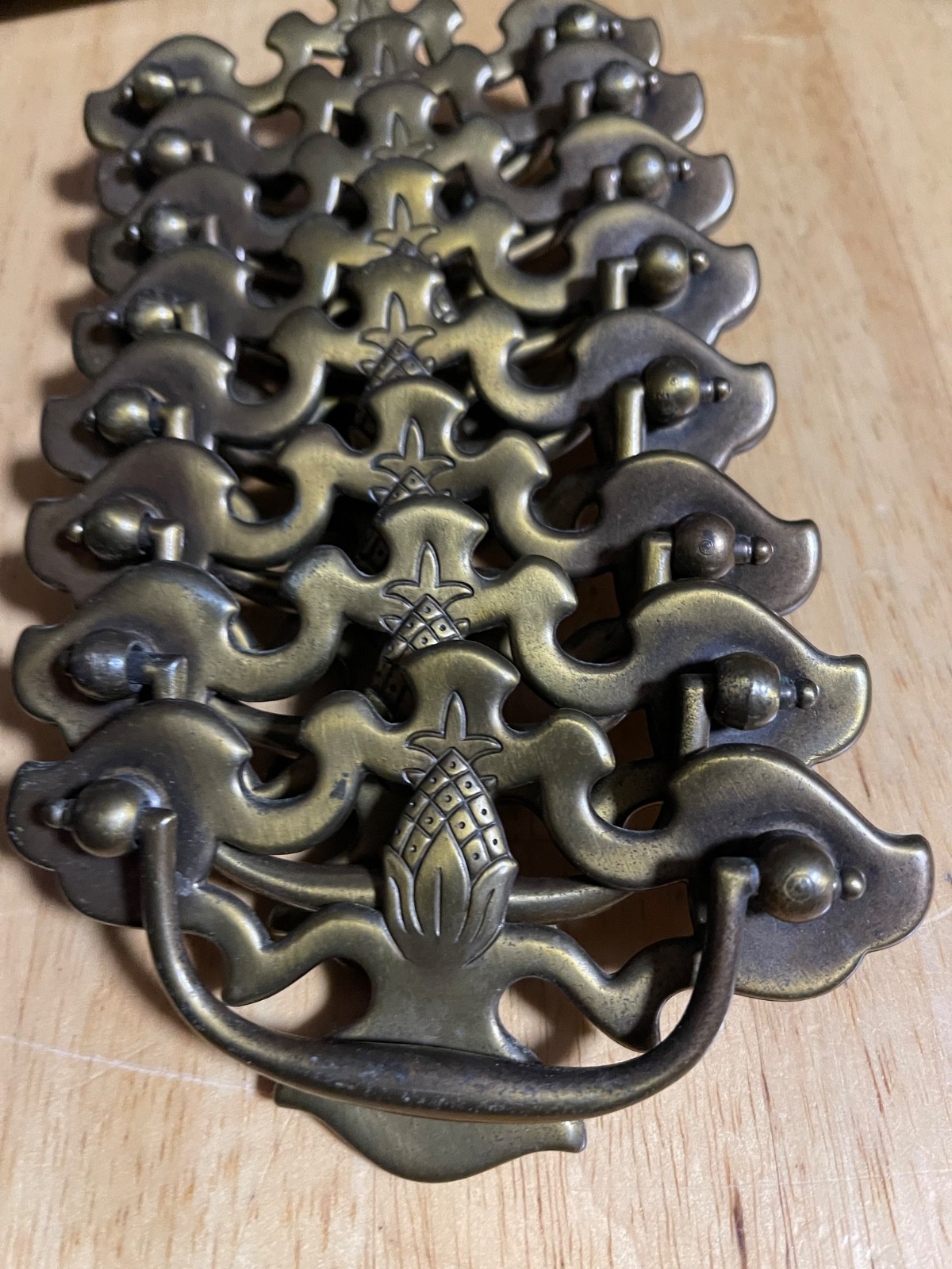 16 Pc VTG Bassett Aged Brass Pineapple Drop Bail Drawer Pull Handles w/ Screws