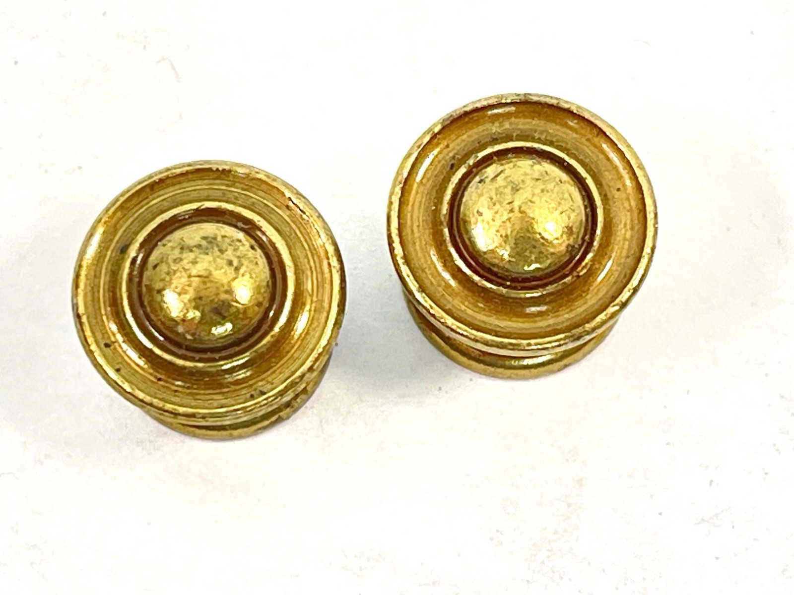Pair NOS Tiny 0.5″ Drawer Pulls Door Knobs KBC Brass Co mcm