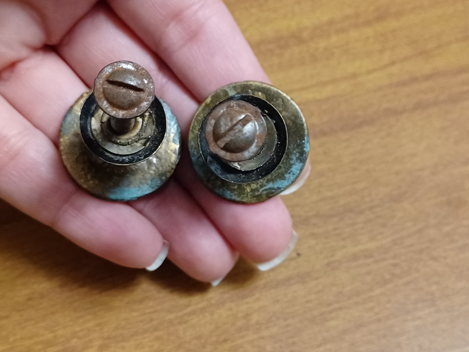 Vintage KBC Drawer Knob Pulls DISTRESSED Keeler Brass Co Lot Of 2