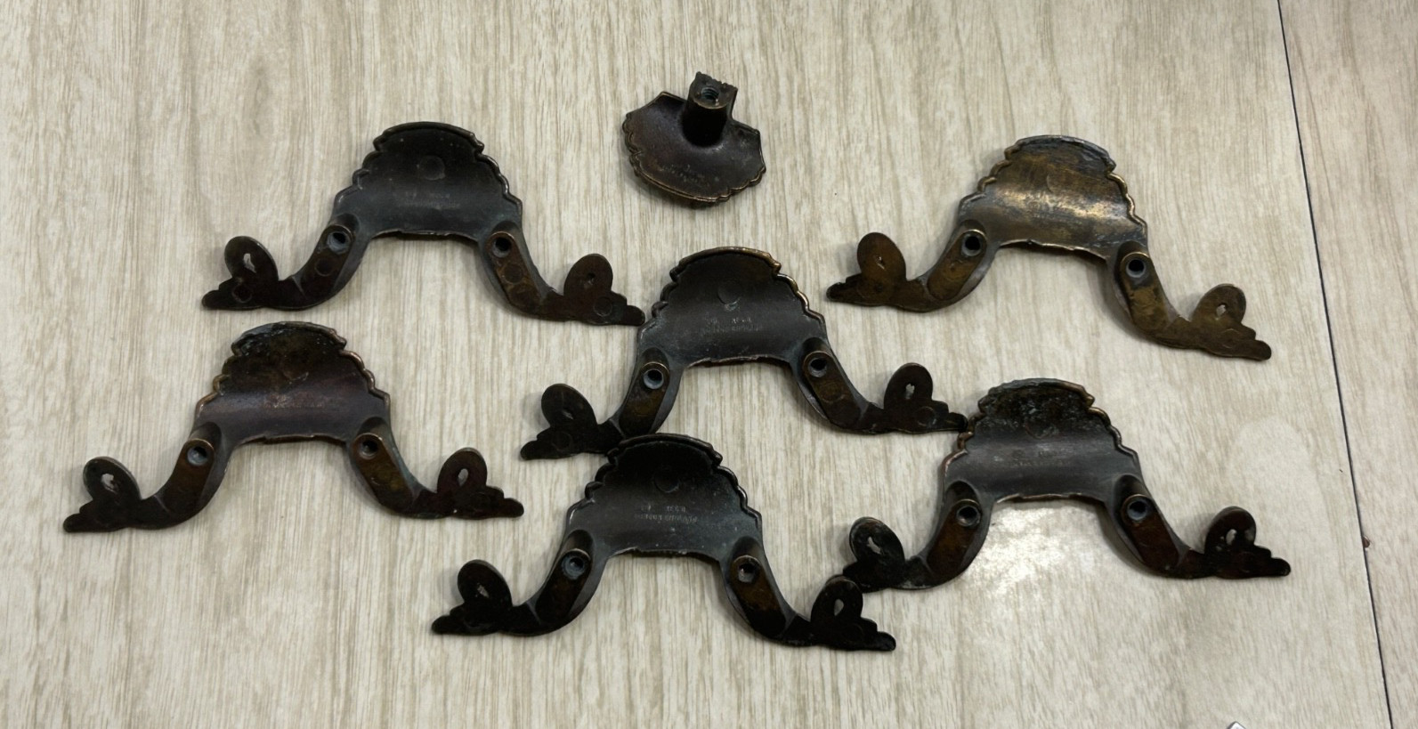 ART DECO Brass Drawer Pulls Set 7 AB London England