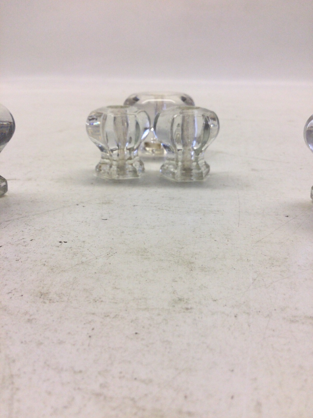 5) Antique Hexagon Glass Drawer Knob Pulls, Two Pairs, One Single