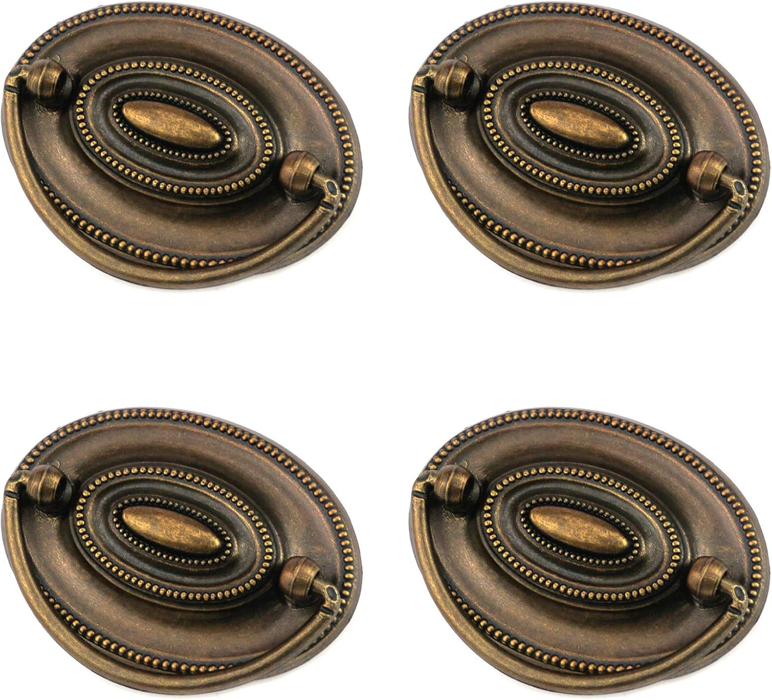 4 Pcs Furniture Dresser Pull, Antique Brass Bail Drawer Pull Oval Drop