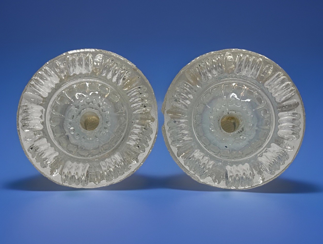 2 Antique Boston Sandwich Glass Floral Clam Broth Drawer Pulls 2” Iridescent