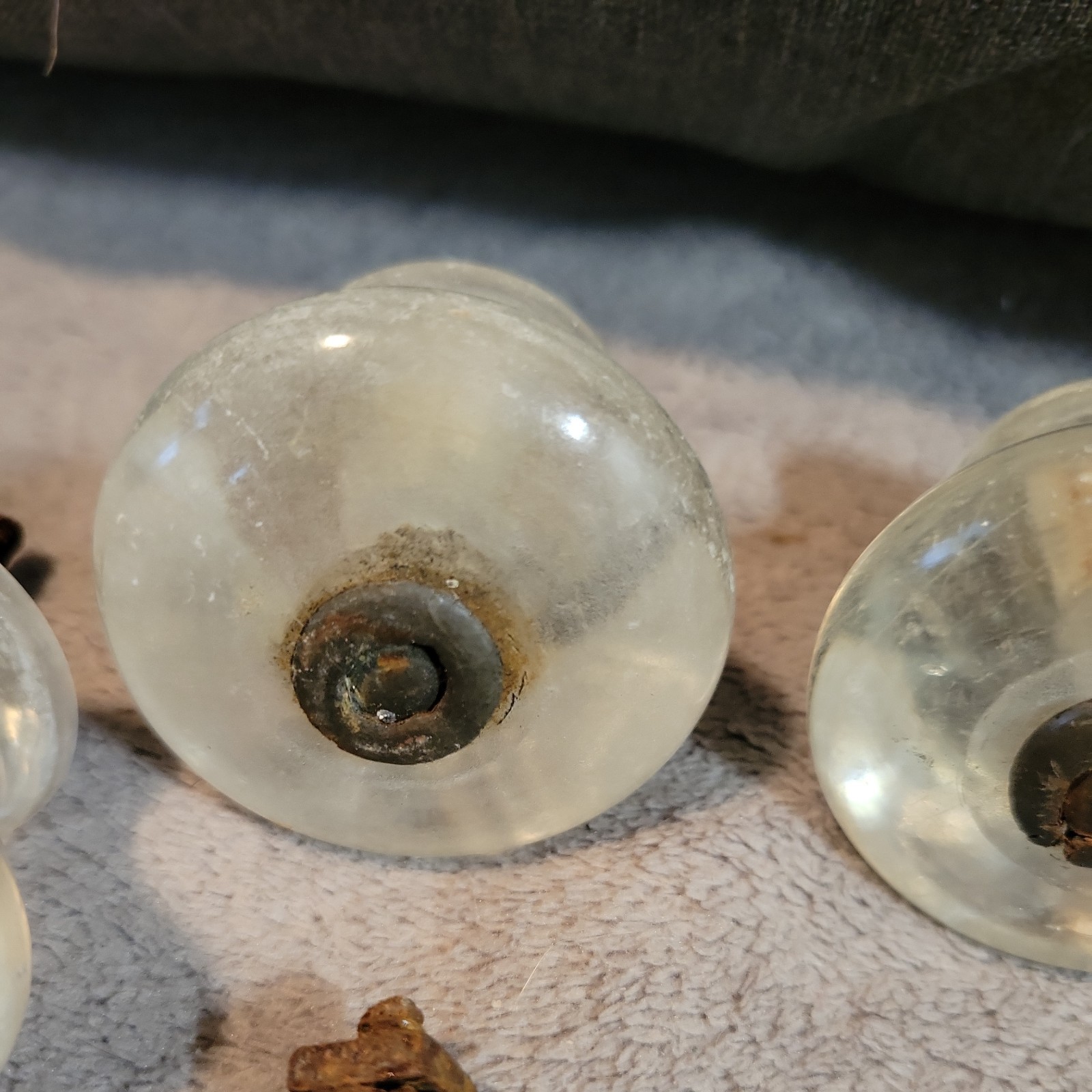 Set 6 Antique Glass Furniture Knobs or Pulls