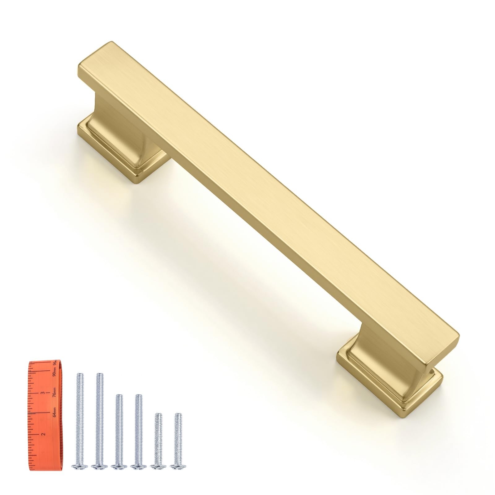 Knobwell 6 Pack Brushed Gold Solid Cabinet Pulls 3-3/4 Inch96Mm Hole Center