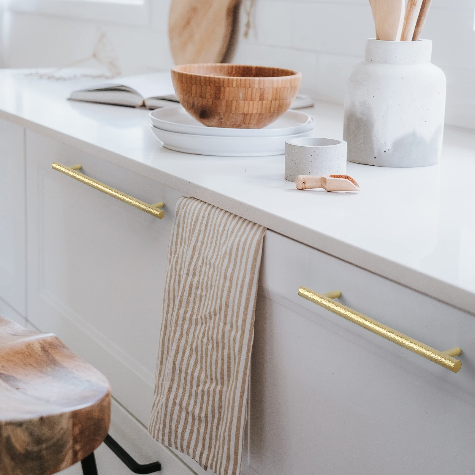 2-Pack Solid Brass Kitchen Cabinet Pulls, Gold Modern T-Bar Handles, 3-Inch H…
