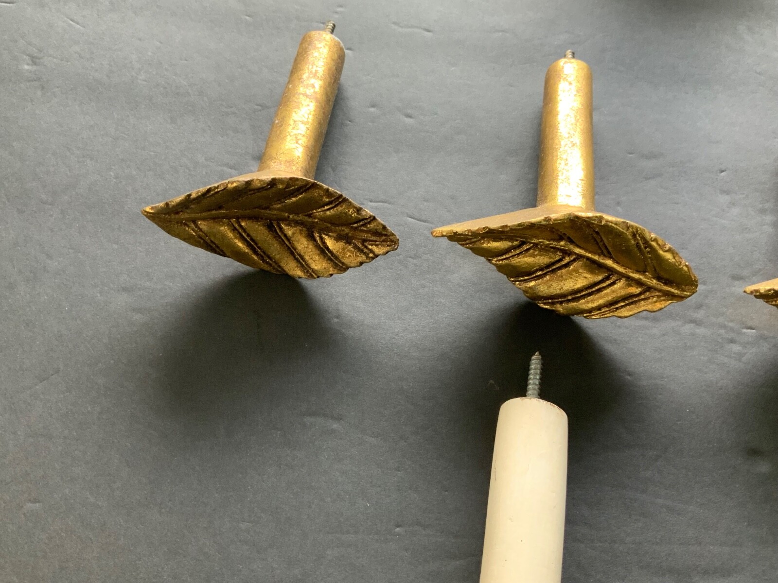 Set of Antique Painted Bin Dresser Drawer Pulls lot of 6 (4 gold 2 white)