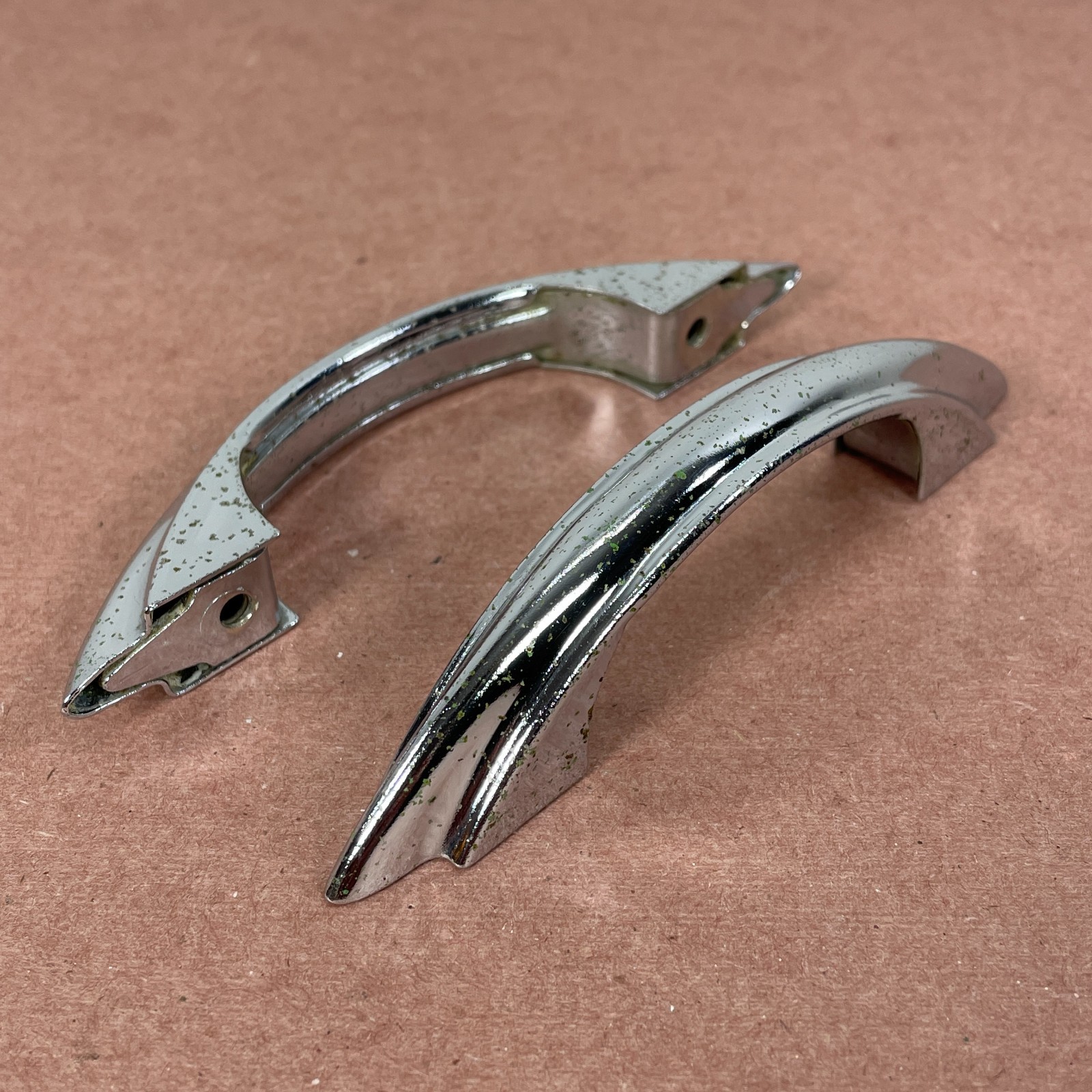 2 Vintage Chrome Plated Cabinet Pulls ( Similar to Youngstown & Amerock E311 )