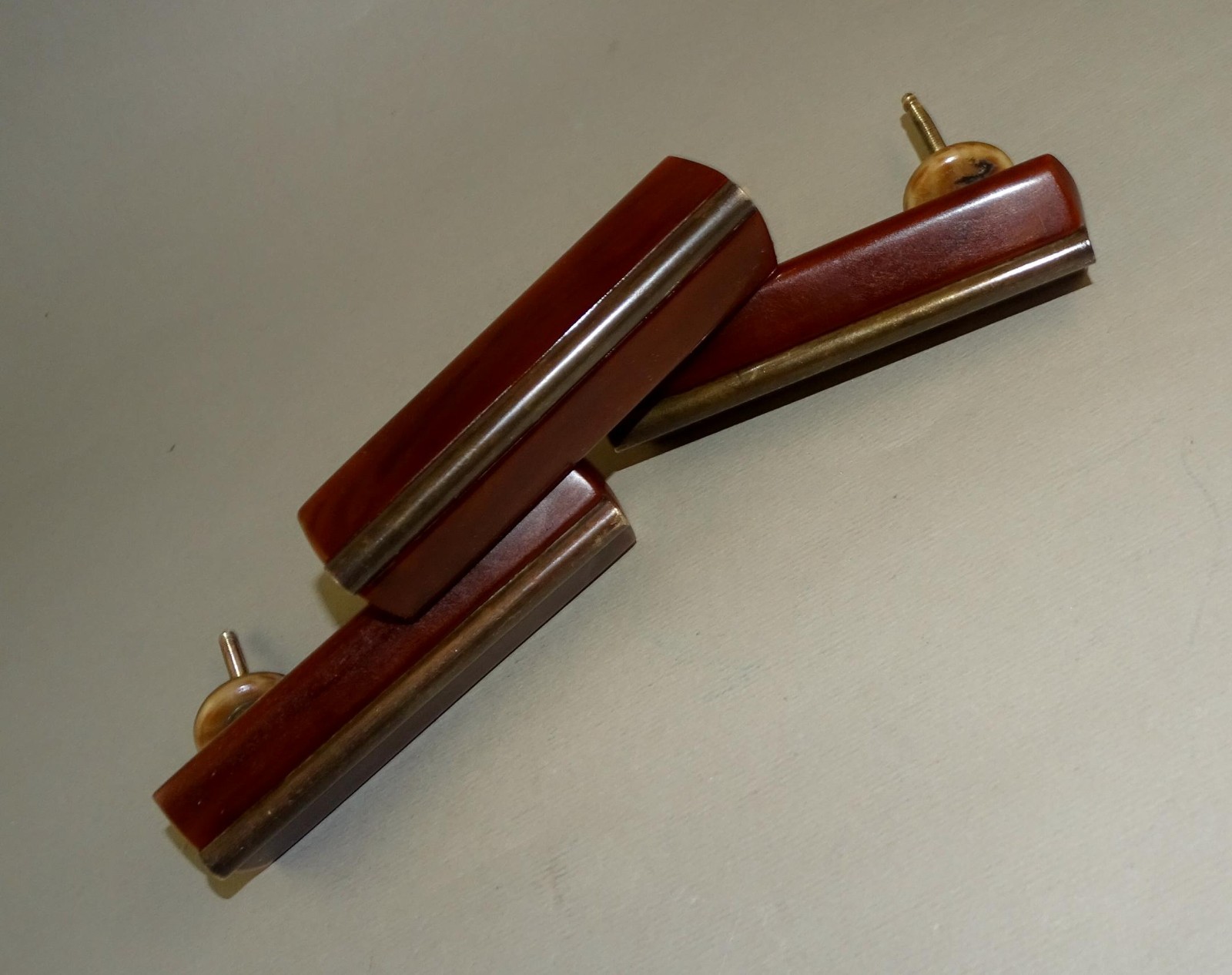 3 Old Vintage Art Deco Bakelite Marbled Brown Drawer Pulls Cabinet Handles