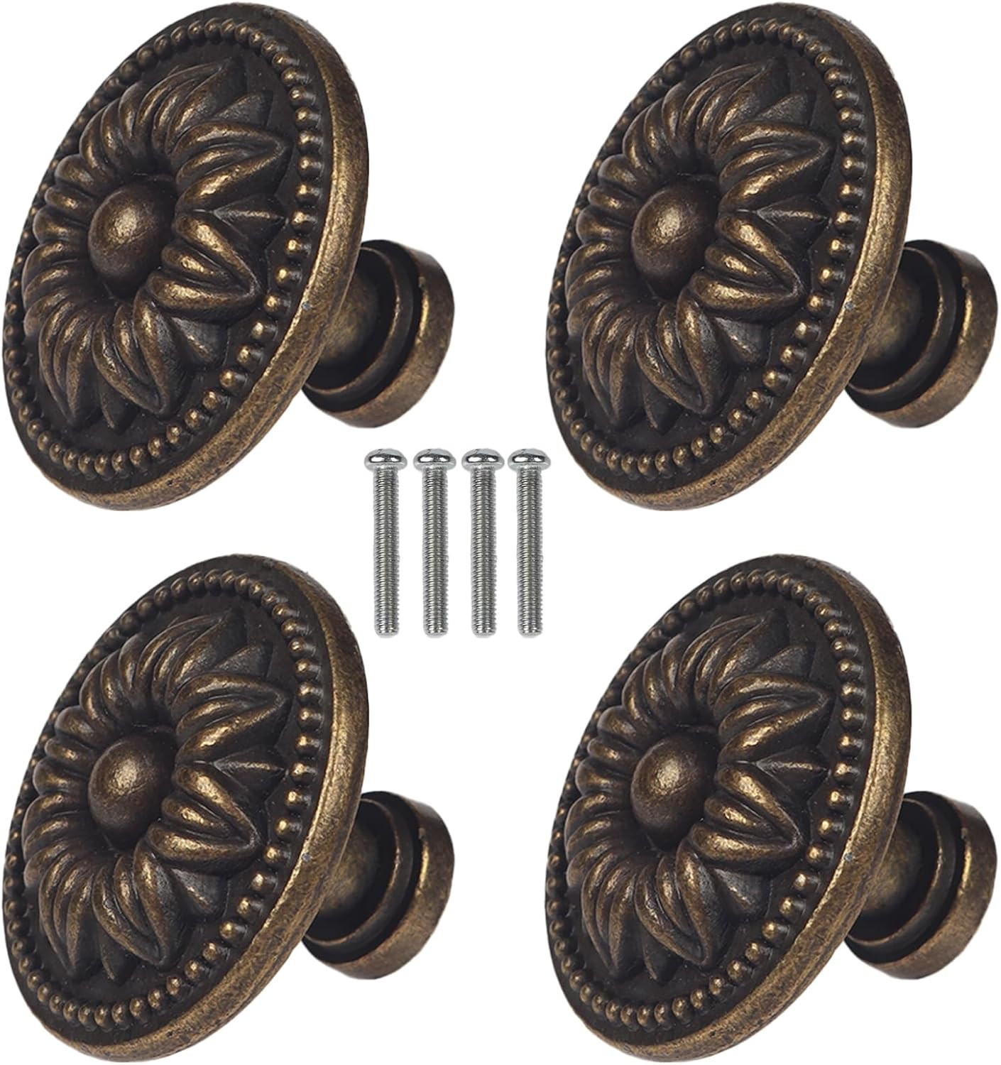 Vintage Drawer Pulls, Antique Brass Cabinet Knobs and Pulls – Flower Shape Metal