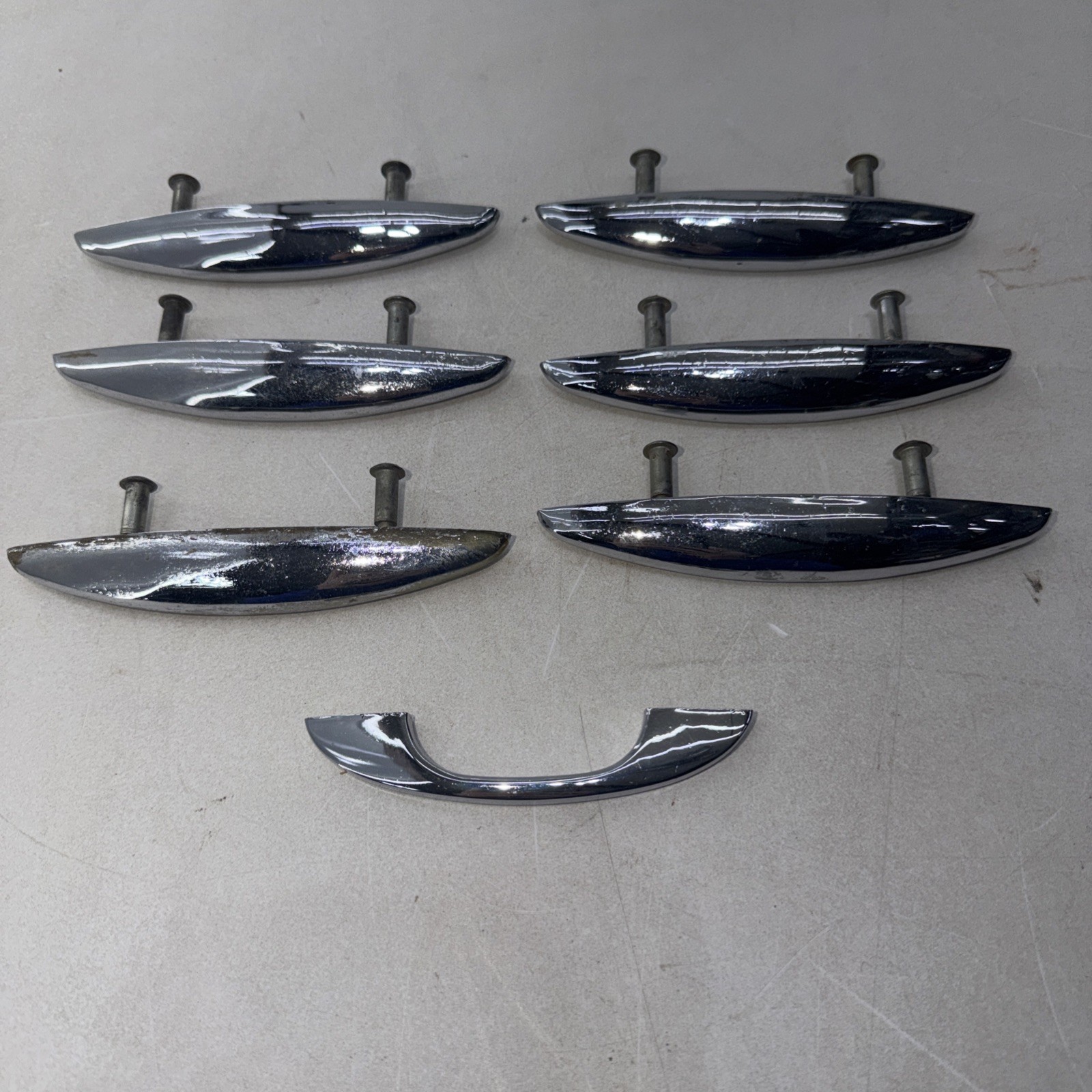 Lot of 6 Vtg Shiny Chrome MCM Art Deco 50’s Atomic Cabinet Drawer Pull Handle
