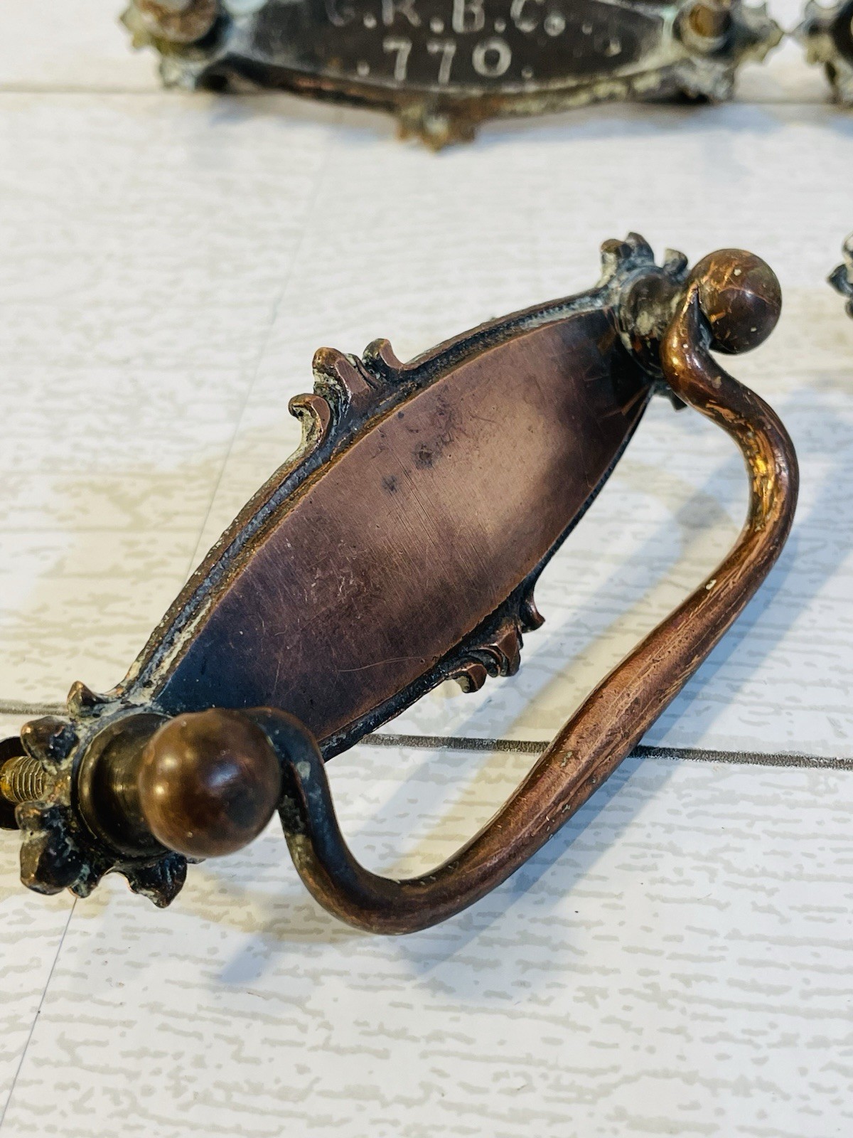 Lot 6 Antique Vintage Grand Rapids Brass Co 770 Copper And Brass Drawer Pulls