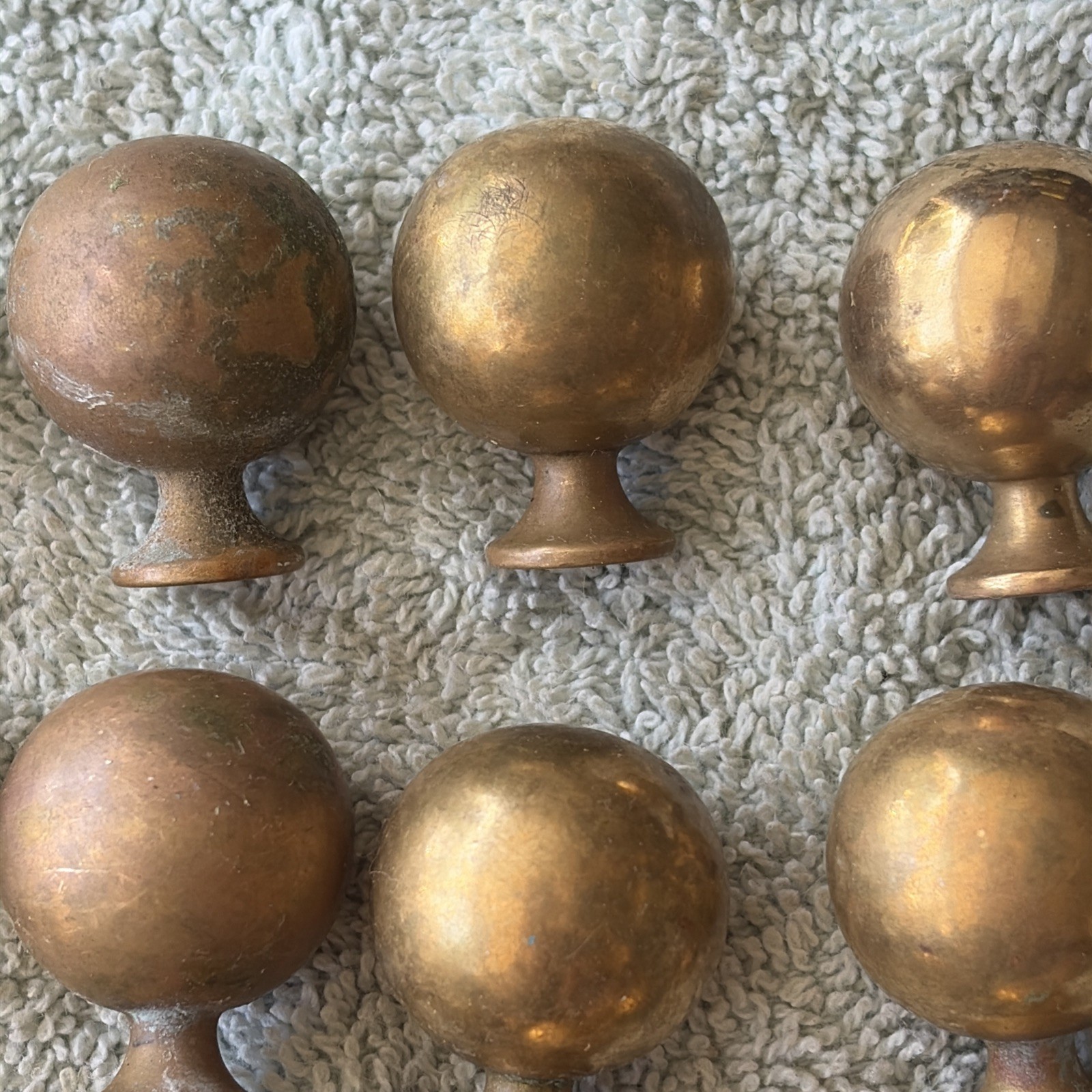 44 Brass Drawer One Inch Pulls, Round Cannon Ball Style Nice Patina!