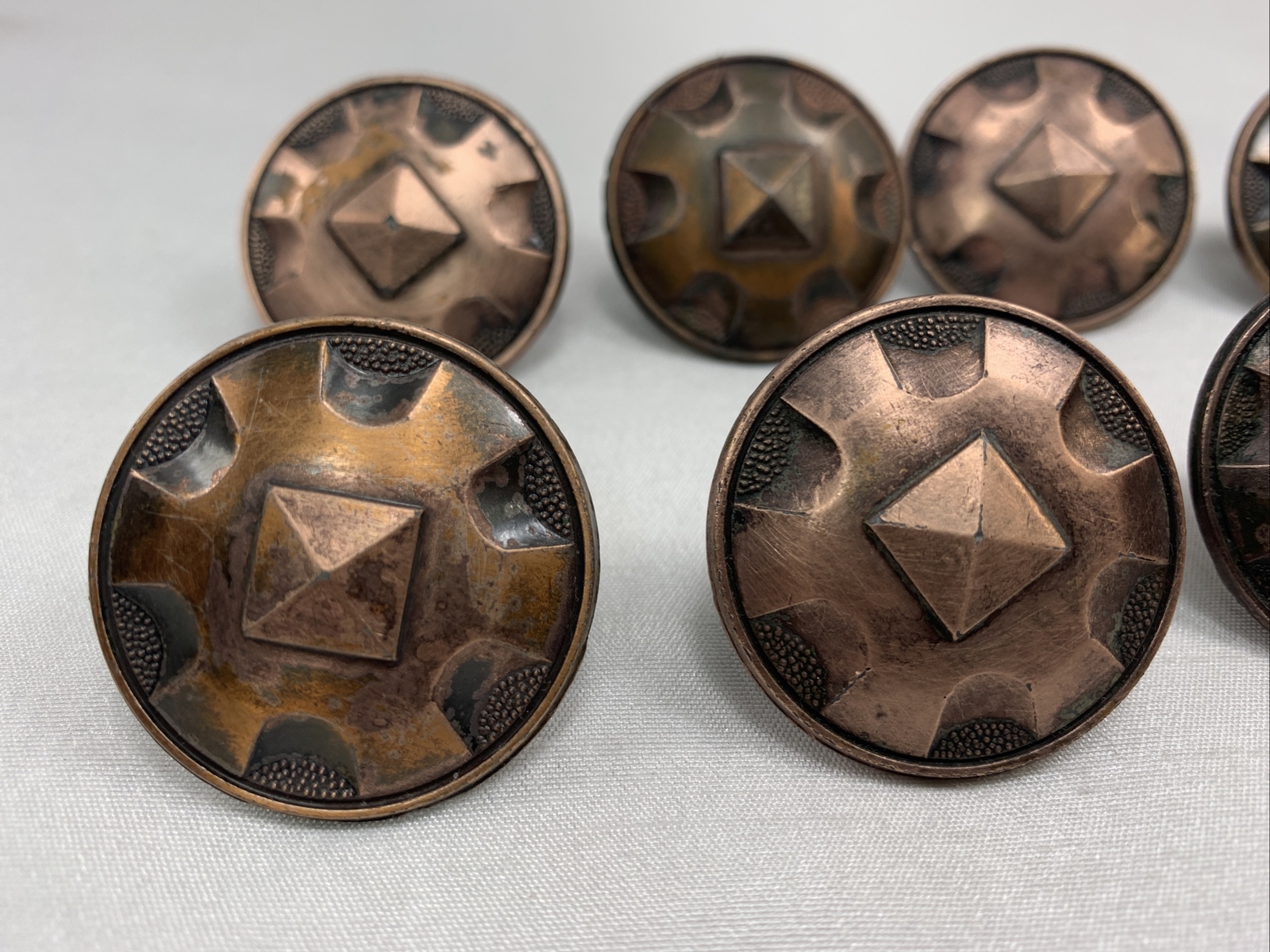 Lot of 10 Vintage Copper Metal Drawer Pull Knobs Geometric Made in Japan
