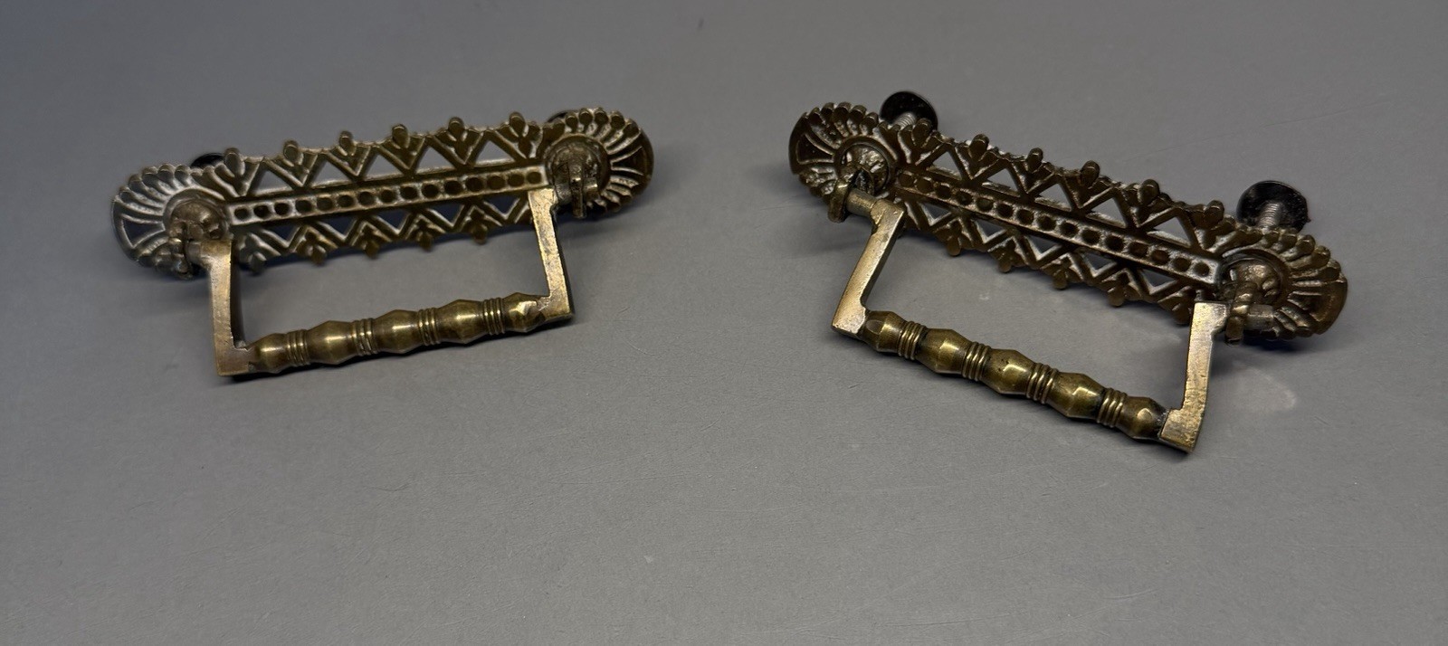 Antique Vintage Drawer Pulls With Pull Handle Ornate Brass Pair