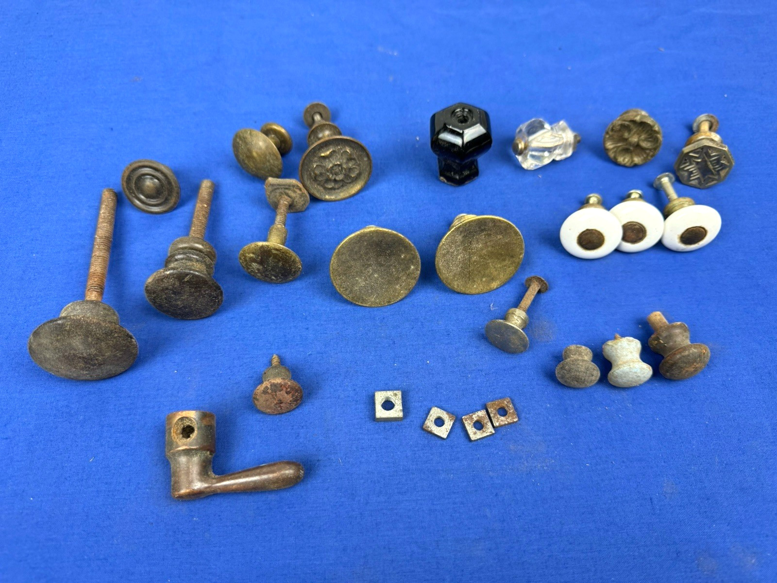 21 Antique & Vintage Pull Knobs, Door or Drawer, Metal (Tin, Steel), Glass, Wood