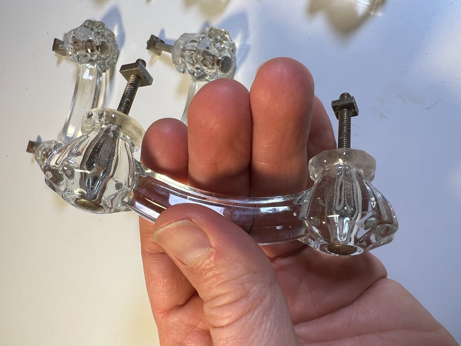 Antique Vintage Glass Cabinet Drawer Handles Pulls Set 6 SIX Art Deco Arched