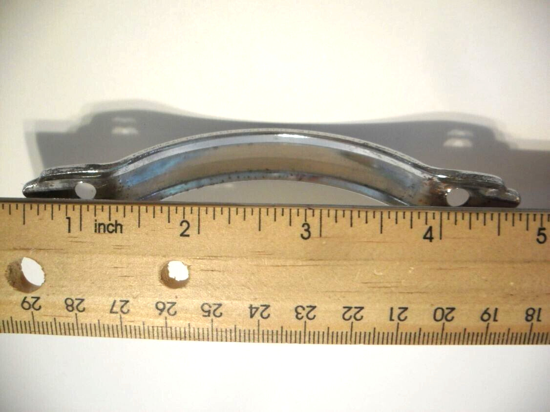 Vintage Chrome Drawer Strap Pull Cabinet Door Handle Raised Face Pointed Ends