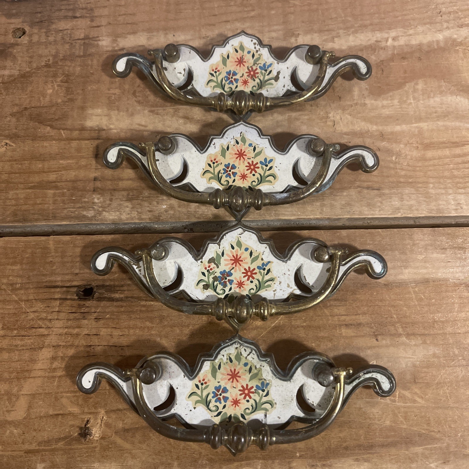4 Vintage Porcelain Painted French Provincial Country Drawer Pulls Handles