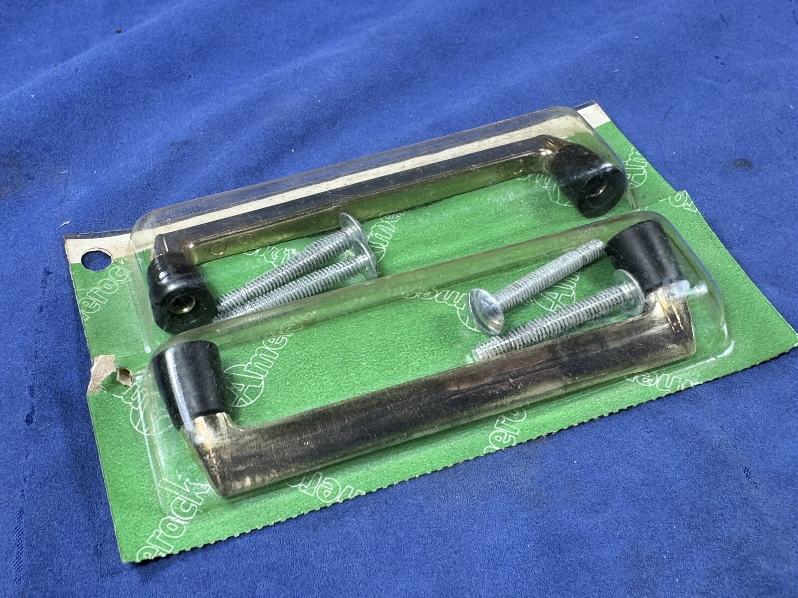 2 NOS C.1957 Mid Century Amerock PULLS, Polished Brass Plate, Original Package!