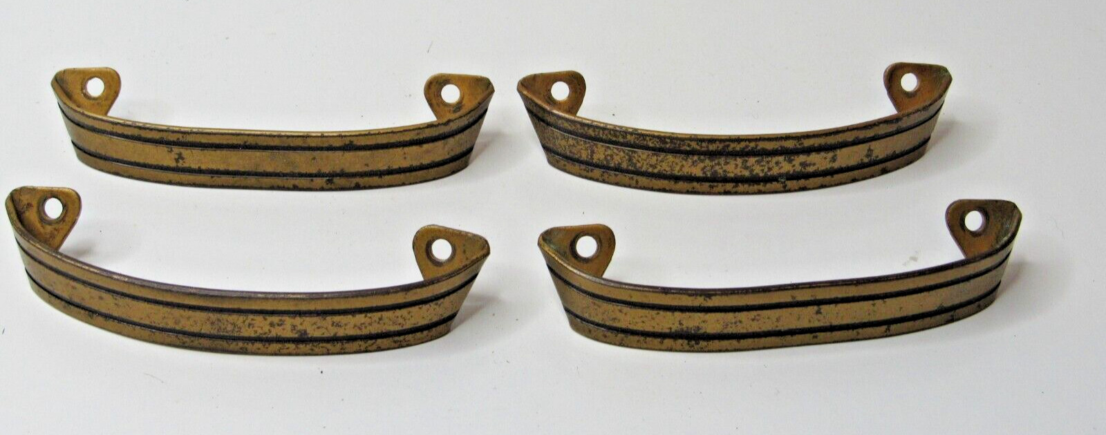 4 Vintage Art Deco Brass / Black Color Drawer Pulls Dresser / Cabinet -xx