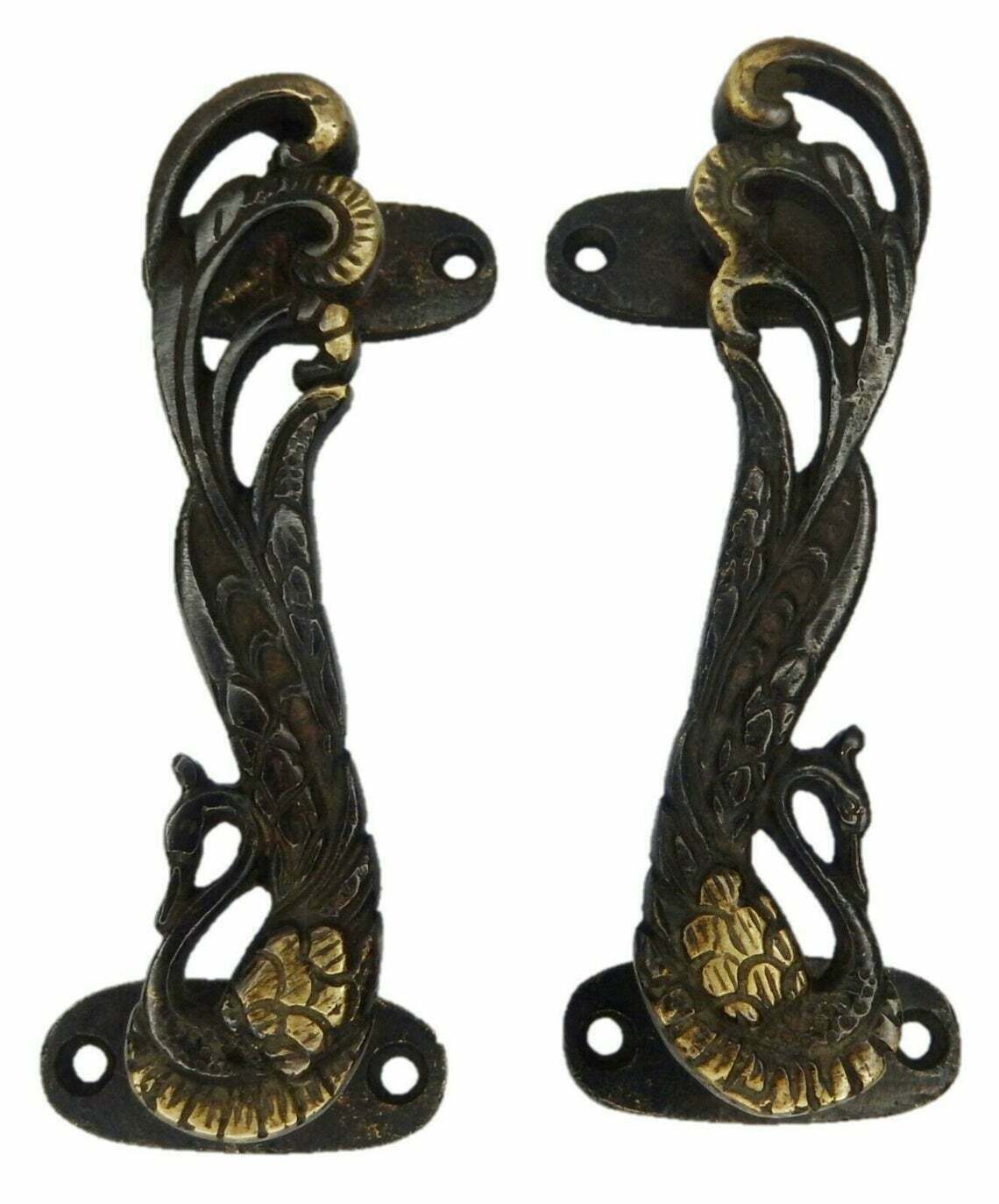 Peacock Door Handle Pair Oval Shape Base Cottage Pull Beautiful Bird Theme GTX