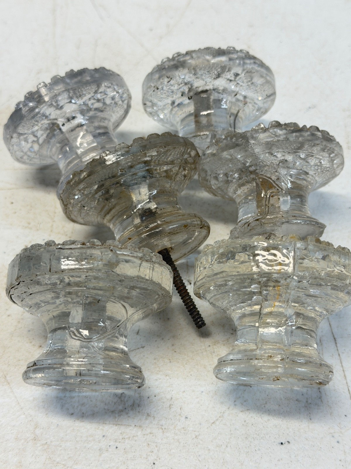 antique empire pressed glass Boston sandwich knobs set 10 classical sheraton