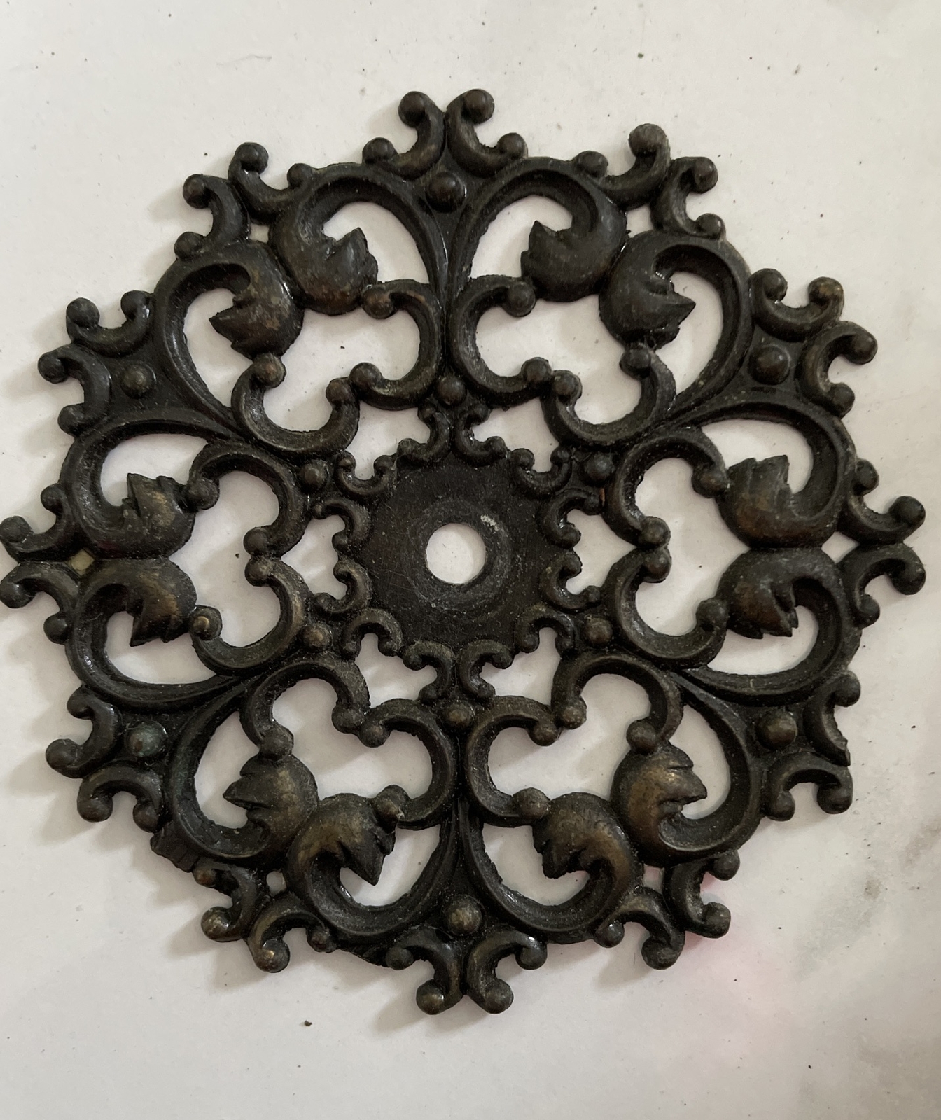 Vintage Drawer Pull W/Backplate (4) Escutcheon Ornate Filagree Brass From Japan